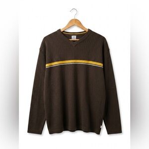 VTG 90s Anchor Blue Striped Sweater Brown Yellow Grunge Skater OS Unisex M